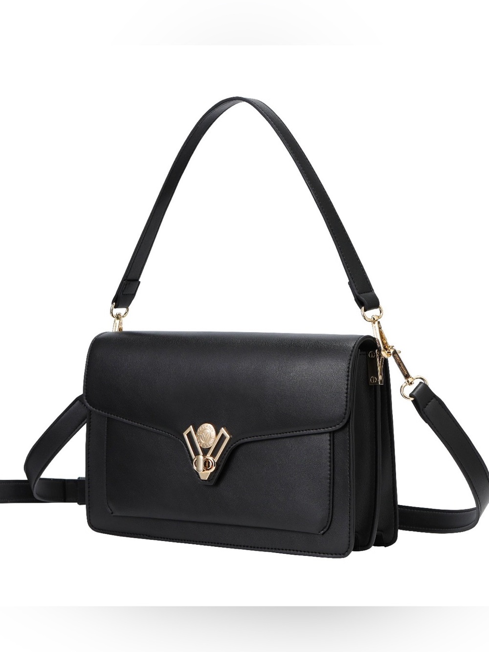 Black Shoulder/Crossbody Bag with Gold Hardware by Valentino Orlandi